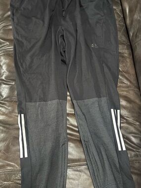 adidas Black Track Pants with White Three-Stripe Accents